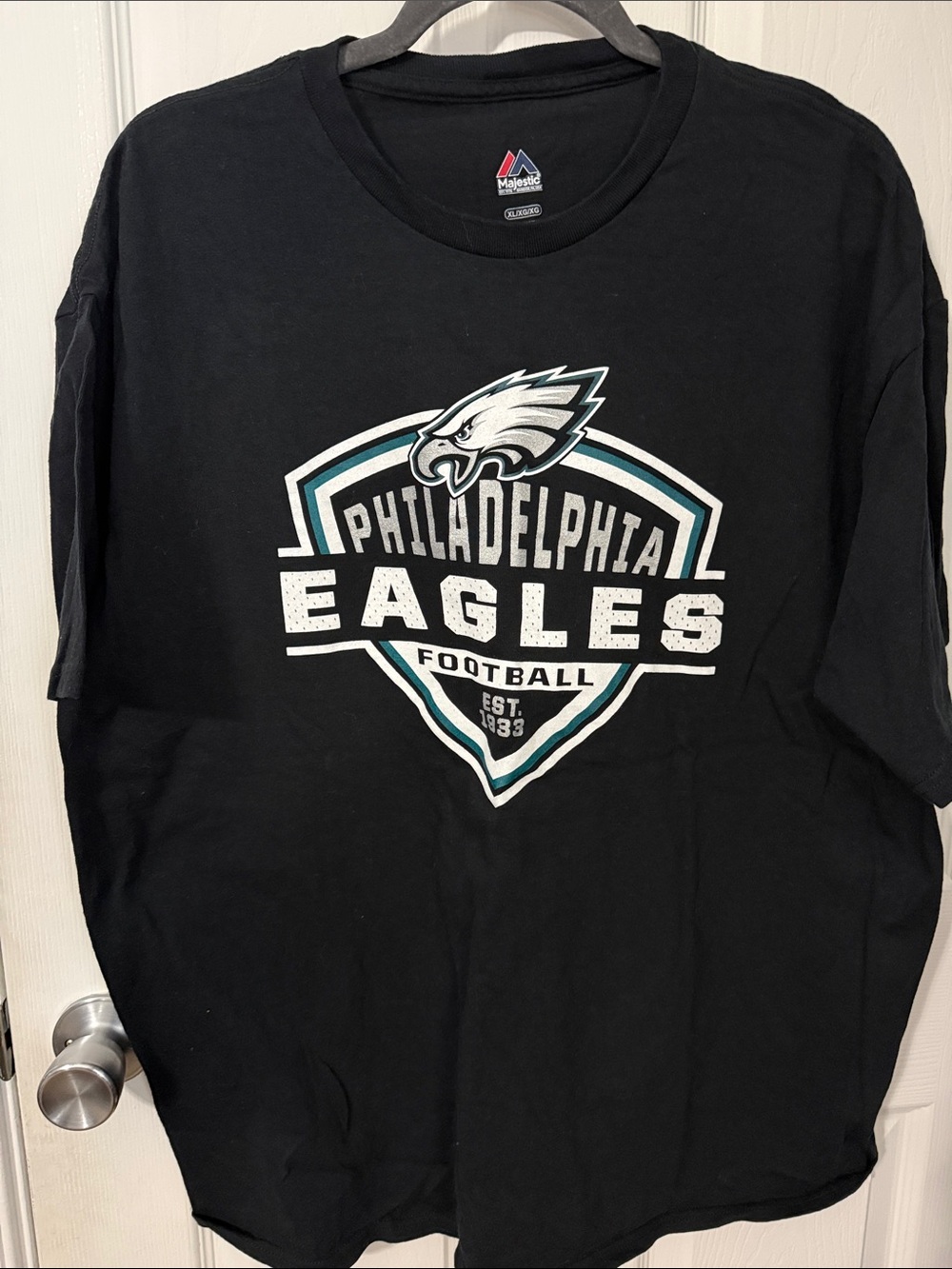 Majestic Black Philadelphia Eagles Shield Logo Tee with White & Teal Accents